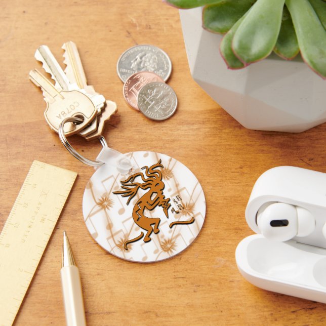 Right Facing Kokopelli Musician With Musical Notes Keychain (Desk)
