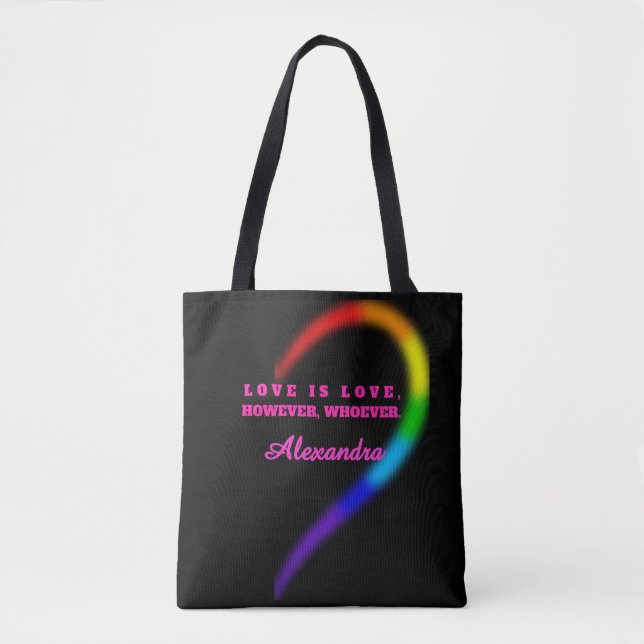 Right Half Matching Couple Pride Heart Custom Name Tote Bag (Front)