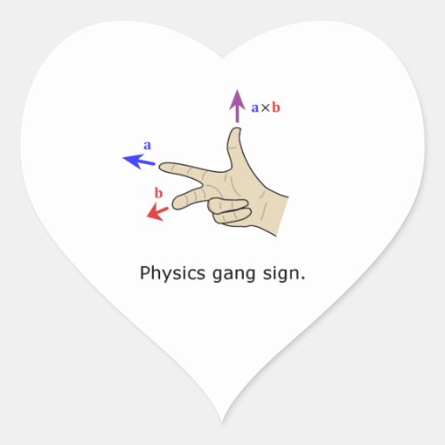 Right hand rule cross product Physics gang sign Heart Sticker