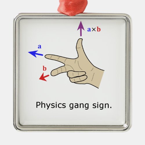 Right hand rule cross product Physics gang sign Metal Ornament