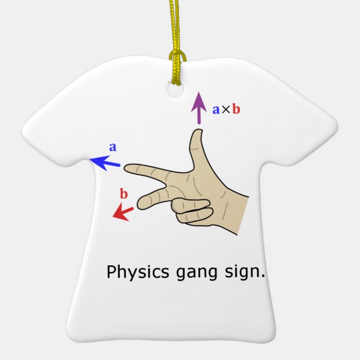 Right hand rule cross product Physics gang sign Christmas Tree Ornament