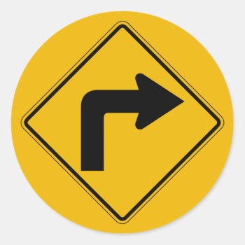 Right Turn  Traffic Warning Sign  Usa Classic Round Sticker by worldofsigns at Zazzle