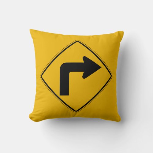 Right Turn Traffic Warning Sign USA Throw Pillow
