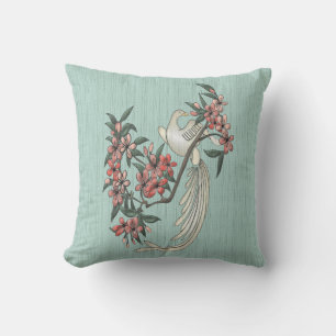 Right White Bird - Cherry Blossoms 2 Aqua Throw Pillow
