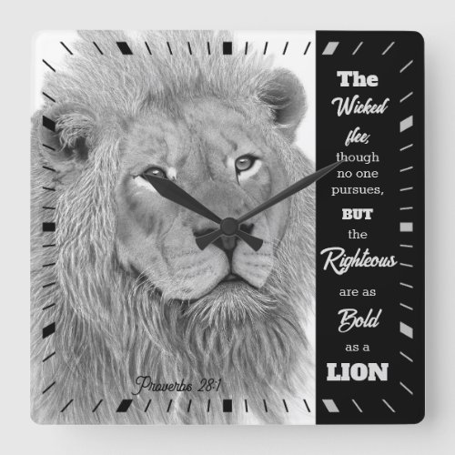 Righteous Bold as a Lion Inspirational Proverbs 28 Square Wall Clock