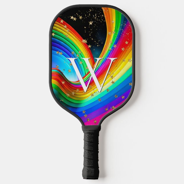 Righteous Rainbow & Gold Stars Pickleball Paddle (Back)