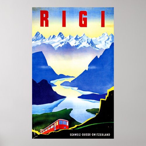Rigi mountain railway Switzerland vintage travel Poster