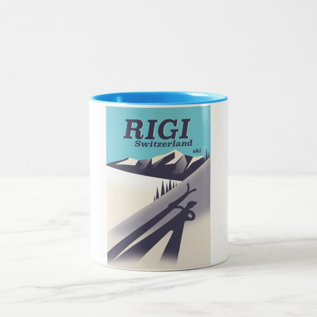 Rigi Switzerland ski travel poster Two-Tone Coffee Mug (Center)