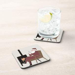 Rigid Santa by the Fireplace Coasters