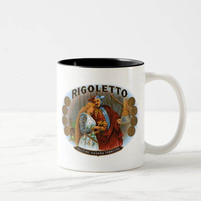 Rigoletto All Fine Havana Tobaccos Cigar Label Two-Tone Coffee Mug (Right)