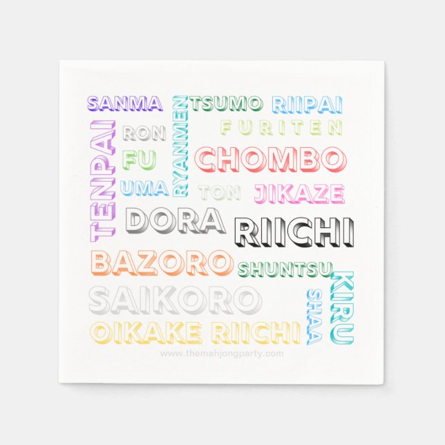 Riichi mahjong napkin - one font, many colors (Front)