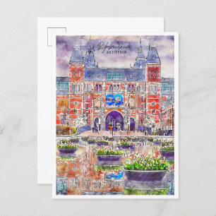 Rijksmuseum Amsterdam vintage travel watercolor Postcard
