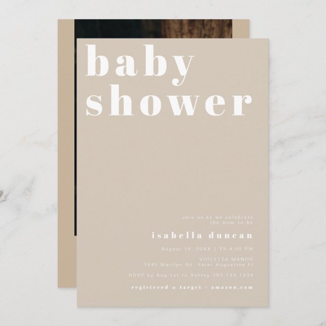RILEY Bold Boho Beige Cream Modern Baby Shower Invitation (Front/Back)