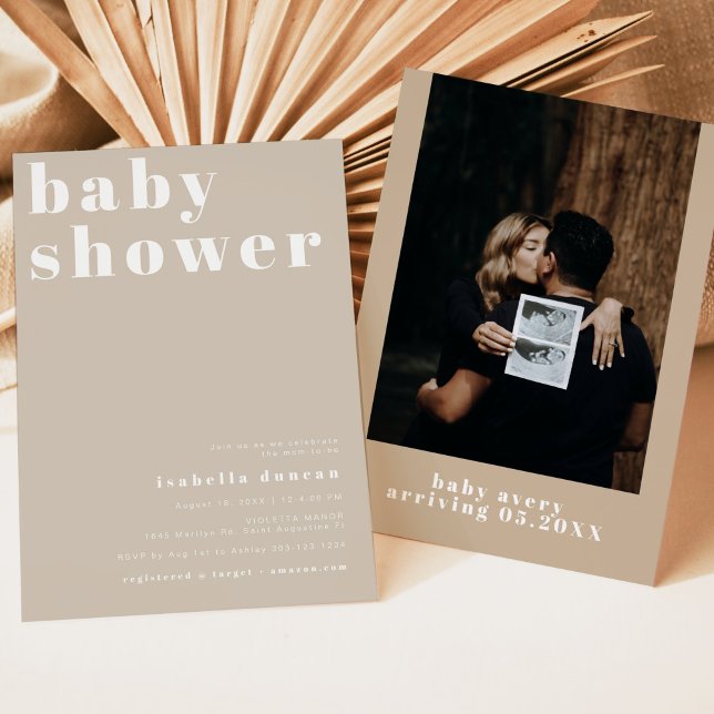RILEY Bold Boho Beige Cream Modern Baby Shower Invitation (Creator Uploaded)