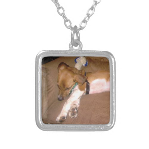 Riley _ Dog On Chair Photo Magnet Silver Plated Necklace