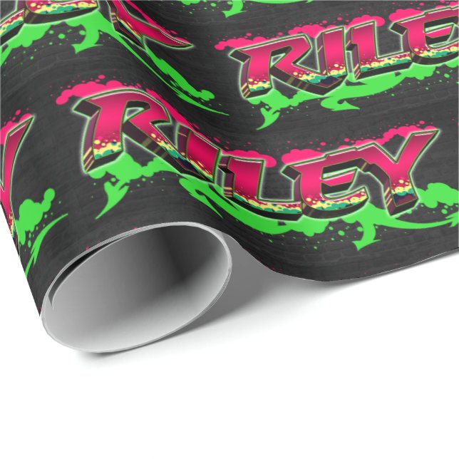 Riley First Name Name Graffiti red green Wrapping Paper (Roll Corner)