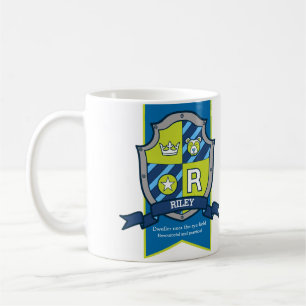 Riley letter R crest blue green name meaning Coffee Mug