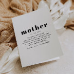 RILEY Modern Cute Mother Definition Mother's Day Card<br><div class="desc">This Mother's Day card features a modern font combination and fun definition of 'mother.' This folded card is the perfect gift for your favorite mom out there for her birthday, as a baby shower gift or to light her up on Mother's Day. Easily edit the definition and the inside message...</div>