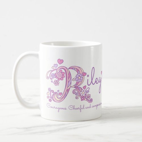 Riley name meaning heart flower R monogram mug