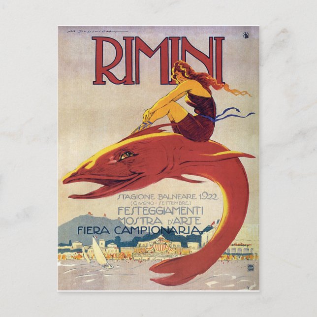 Rimini coast, Italy, girl on a big fish Postcard (Front)