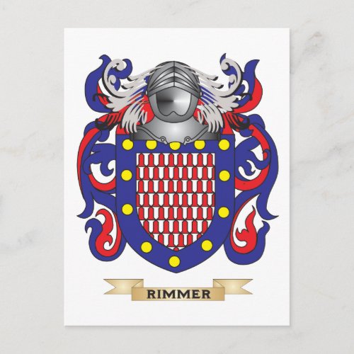 Rimmer Coat of Arms Family Crest Postcard