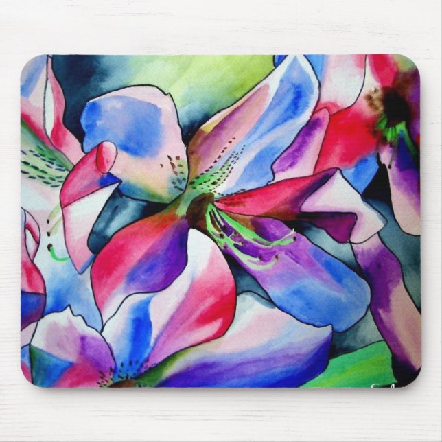 Rinbow Azalea flower watercolour art painting Mouse Pad (Front)