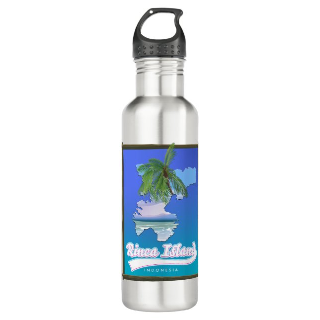 Rinca island Indonesia travel map Stainless Steel Water Bottle (Front)