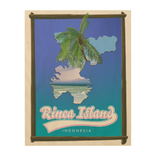 Rinca island Indonesia travel map Wood Wall Art