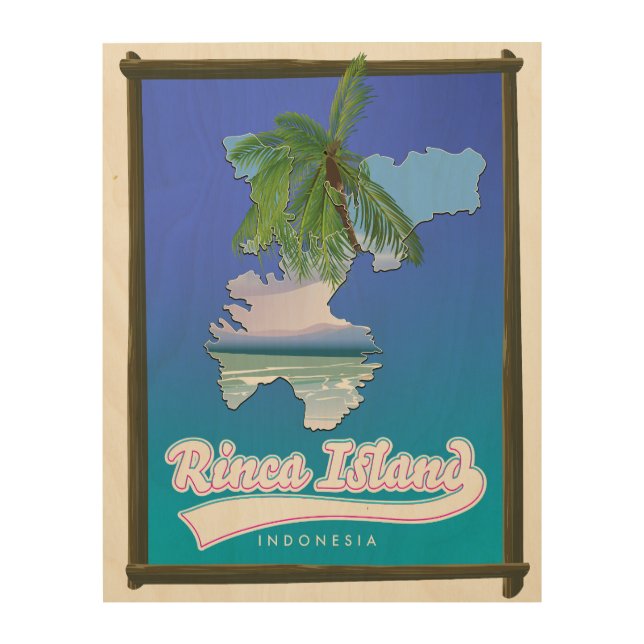 Rinca island Indonesia travel map Wood Wall Art (Front)