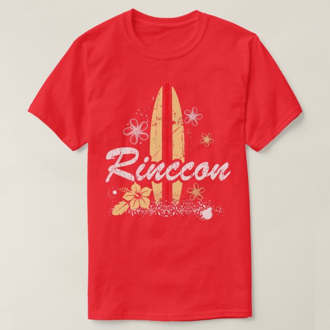 Rincon California Beach With Surfboard Distressed  T-Shirt (Design Front)