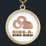 Ring-a-Ding-Ding Bride Engagement Bachelorette Gold Plated Necklace<br><div class="desc">Design features an original marker illustration of tasty golden brown fried onion rings, with RING A DING DING in a fun font. Great for a bachelorette party or bridal shower. Don't see what you're looking for? Need help with customization? Click "contact this designer" to have something created just for you!...</div>