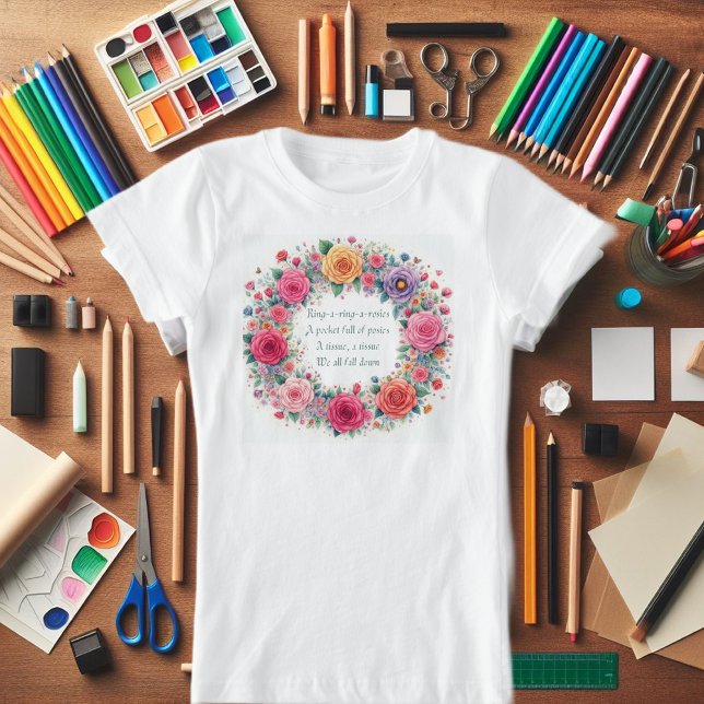 "Ring a Ring o Roses" playground  action rhyme T-Shirt (A beautiful and bright girls tee shirt "Ring a Ring O Roses")