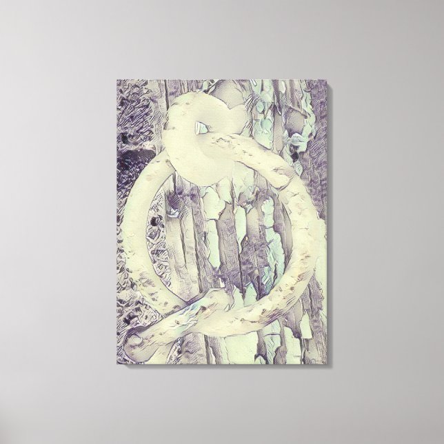 ring and hook antique lock in charcoal style canvas print (Front)