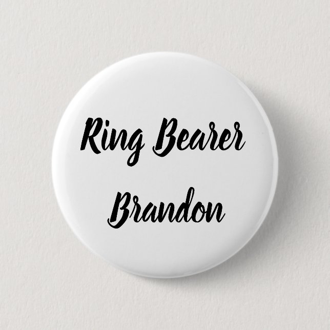 Ring Bearer Black Custom Name Gifts Wedding  Button (Front)