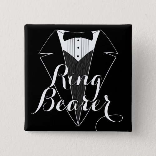 Ring Bearer Black Tux Wedding Party Button