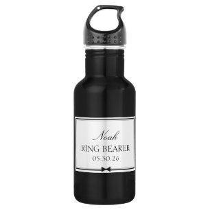 Ring Bearer Black & White Bowtie Wedding Kids Stainless Steel Water Bottle