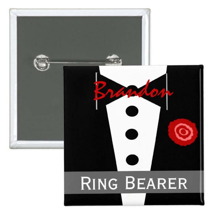 Ring Bearer    Custom Name Tux Wedding Button