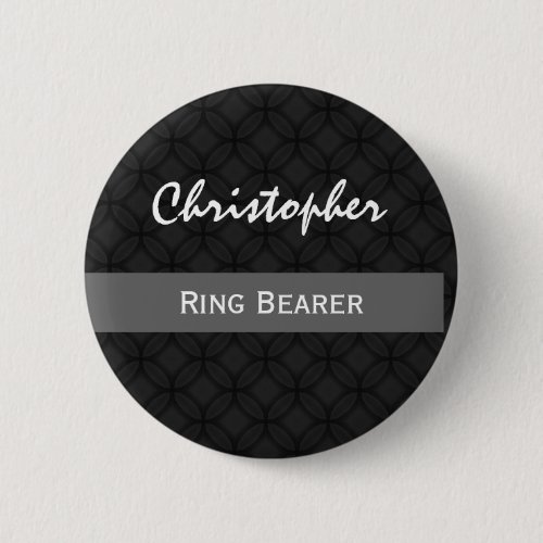 RING BEARER Custom Name Wedding Black and White Pinback Button