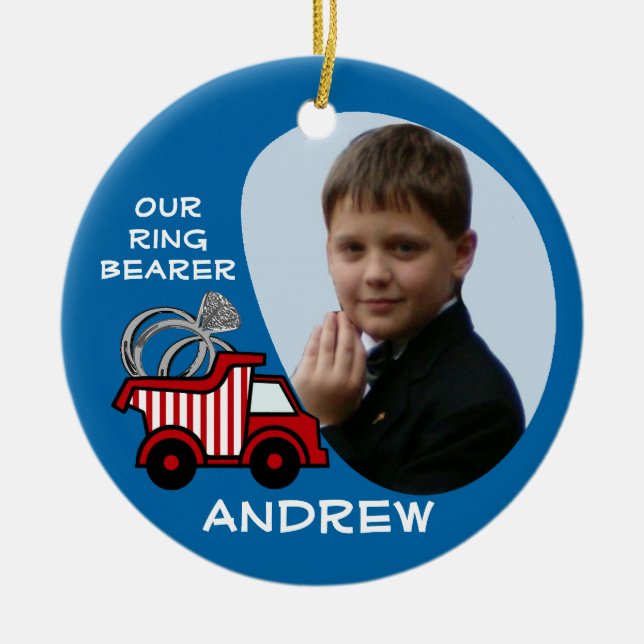 Ring Bearer Dump Truck Photo Ceramic Ornament (Front)