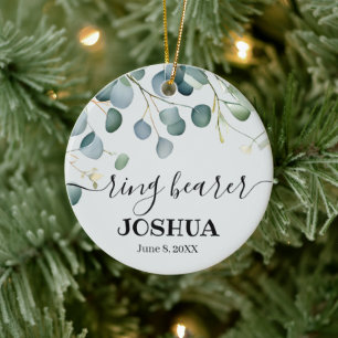 ring bearer eucalyptus Wedding Keepsake Ceramic Ornament