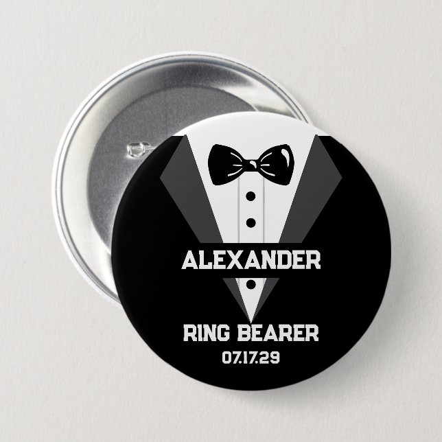 Ring Bearer Gift with Custom Name and Wedding Date Button (Front & Back)