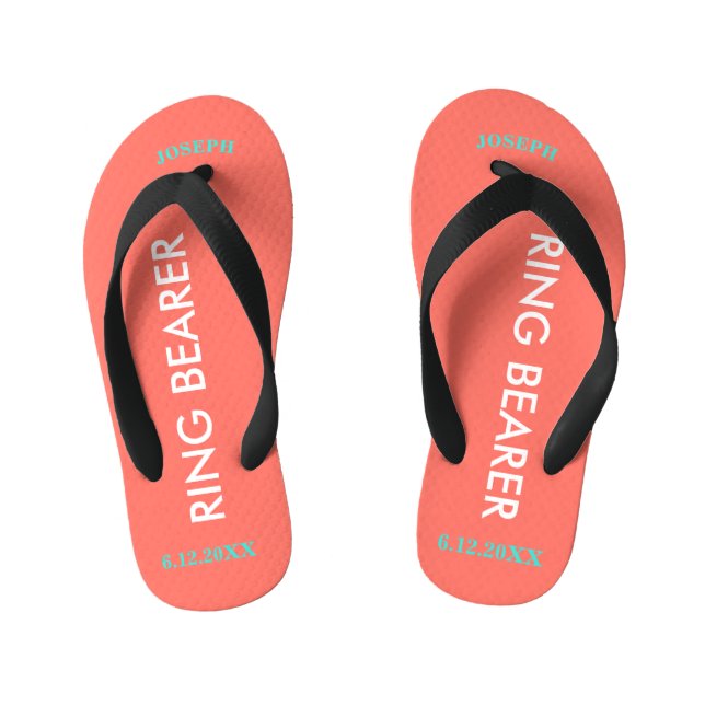 Ring Bearer NAME Coral Kid's Flip Flops (Footbed)