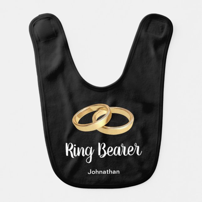 Ring Bearer Name Elegant Black White Wedding Rings Baby Bib (Front)