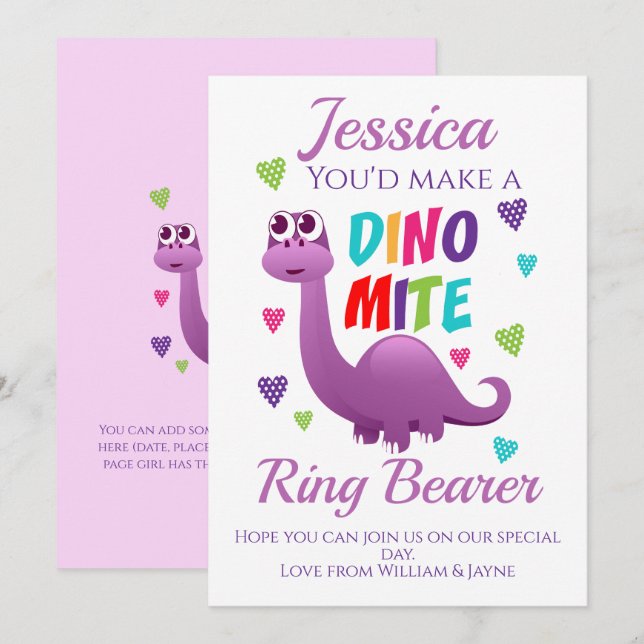 Ring Bearer Page Girl Proposal Dinosaur Card (Front/Back)