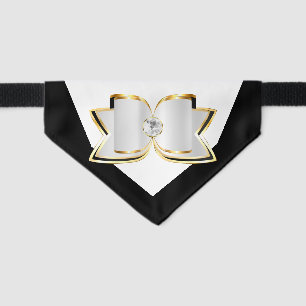 Ring bearer pet wedding costume black white gem pet bandana collar