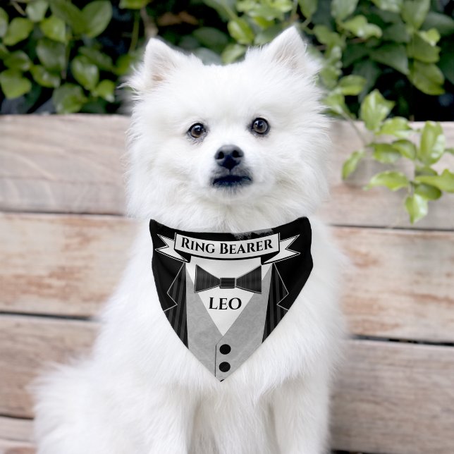 Ring Bearer PET'S NAME BOW TIE TUXEDO  Pet Bandana Collar (Dog)