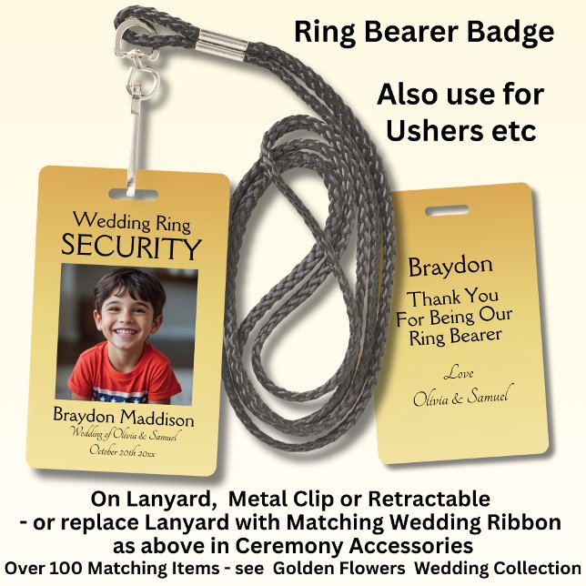 Ring Bearer Photo SECURITY Badge Golden Flowers (Creator Uploaded)