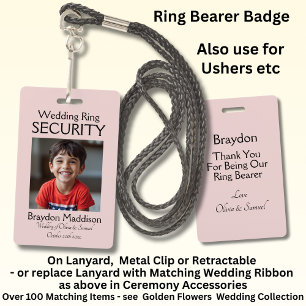 Ring Bearer Photo SECURITY Badge Pink Roses & Dove