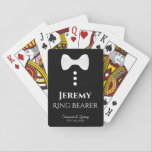Ring Bearer Playing Cards Wedding Gift<br><div class="desc">This fun deck of playing cards is designed as a gift for the wedding ring bearer. The backs are black with a white bow tie and buttons. The text is white and reads "ring bearer" with a place for his name, the name of the couple and the wedding date. Great...</div>