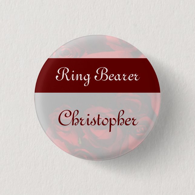 "Ring Bearer" - Red Rose Bouquet (2b) Button (Front)
